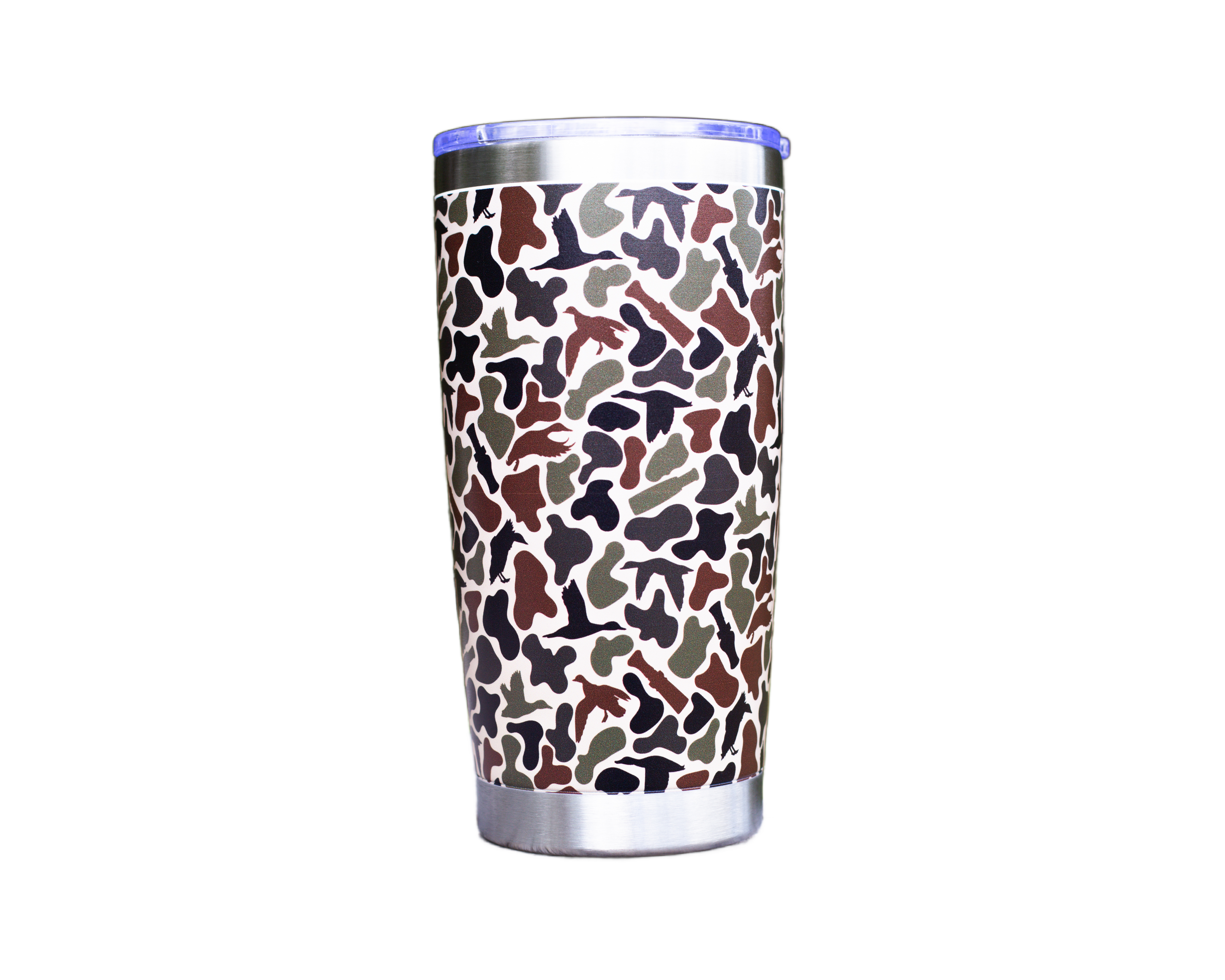 Tumbler with camouflage pattern on a white background